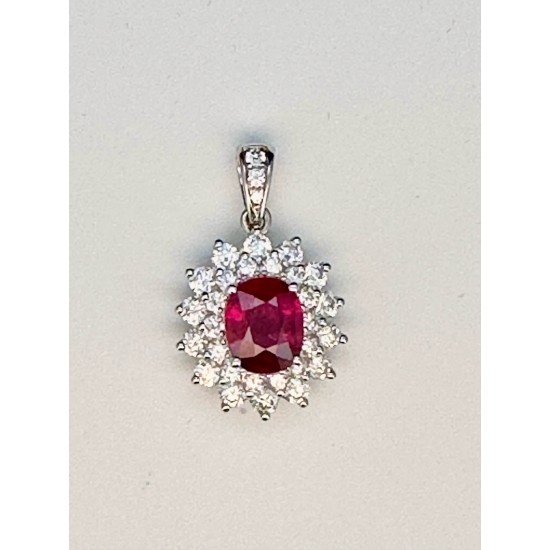 18K White Gold Pigeon Blood Ruby Pendant  (Guild) with Diamonds