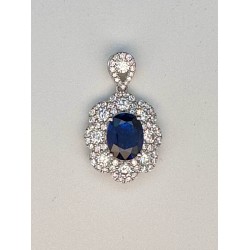 18K White Gold Royal Blue Sapphire Pendant (Guild) with Diamonds