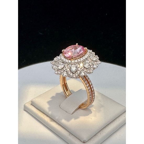 18K White Natural Padparadscha Ring (GRS)